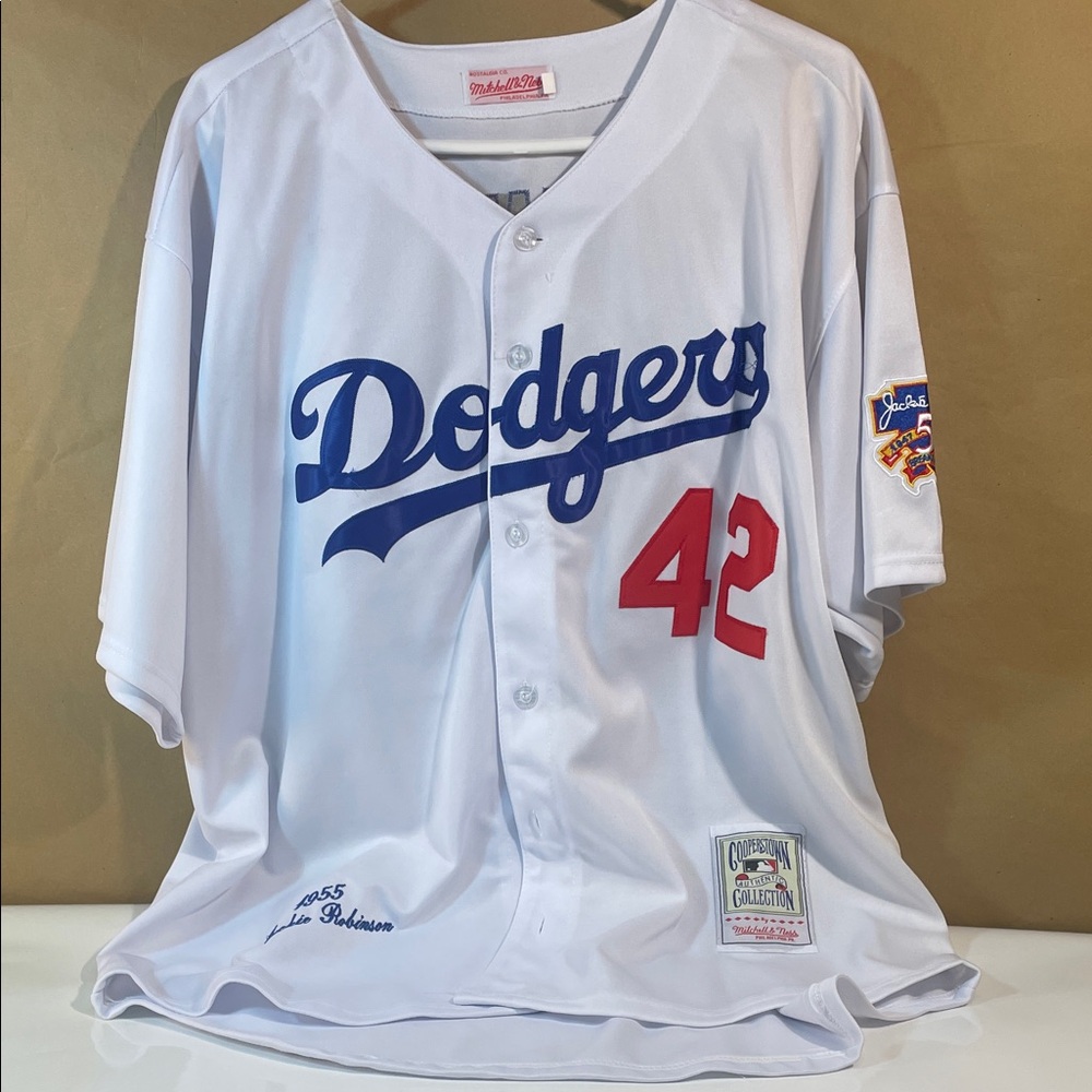 White Dodgers Baseball Jersey #42 Jackie Robinson 1955